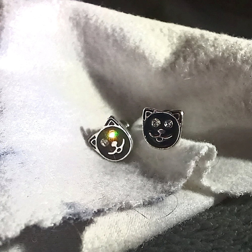 (Lucky) Black Cat Enamel Stud Earrings—Superstitious Beware!